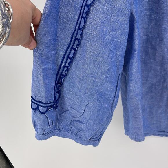 Ann Taylor chambray scalloped edge puff sleeve pullover blouse sz L - Picture 3 of 7